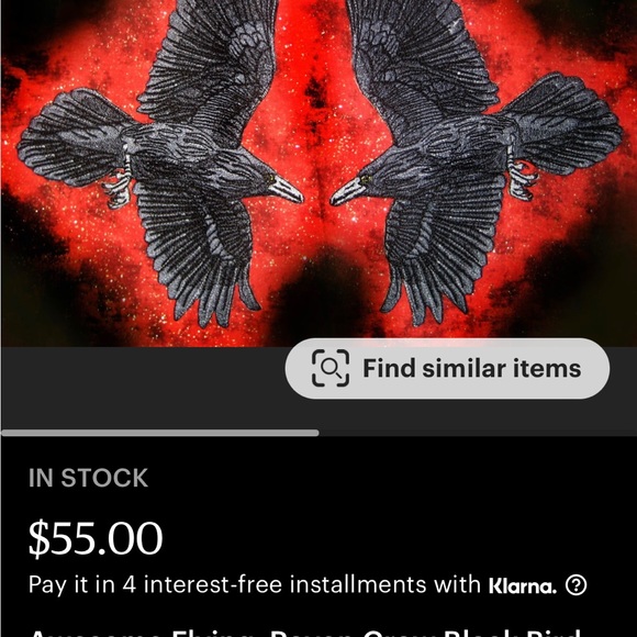 Giant Raven Crow on Skull & 2 Flying Ravens iron on/sew on patches. Hand Made - Picture 5 of 12